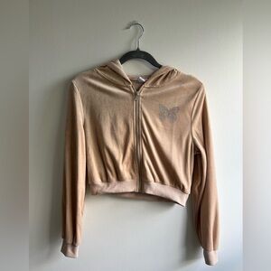 Y2K cropped velour hooded zip-up sweater